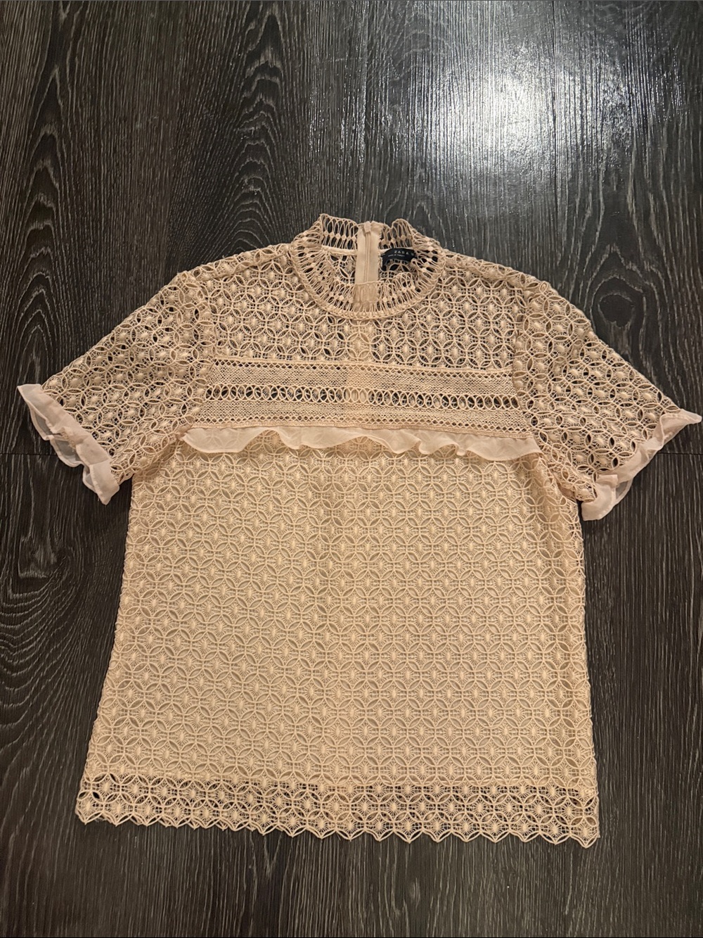 Zara Cream Crochet Lace Short-Sleeve Top